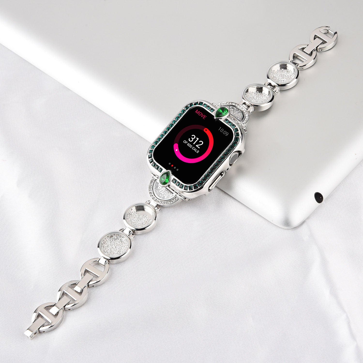Stylish Rhinestones Decor Stainless Steel Band Smart Watch Wrist Strap for Apple Watch Series 9 8 7 41mm 6 5 4 SE (2023) SE(2022) SE 40mm 3 2 1 38mm