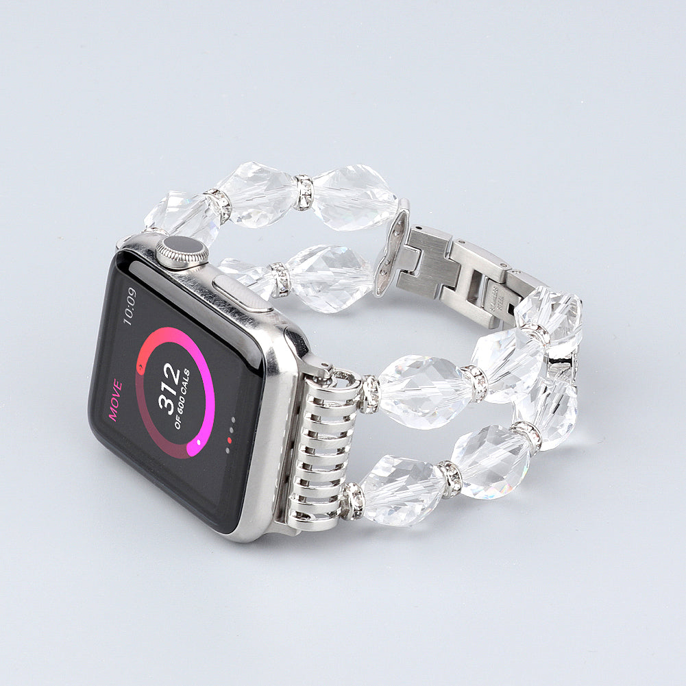 Rhombus Shaped Crystal Metal Wrist Strap Replacement Smart Watch Band for Apple Watch Ultra 2 49mm Series 9 45mm SE (2023) 44mm Ultra 49mm Series 8 45mm 7 45mm 4 5 6 SE 44mm SE (2022) 44mm Series 1 2 3 42mm
