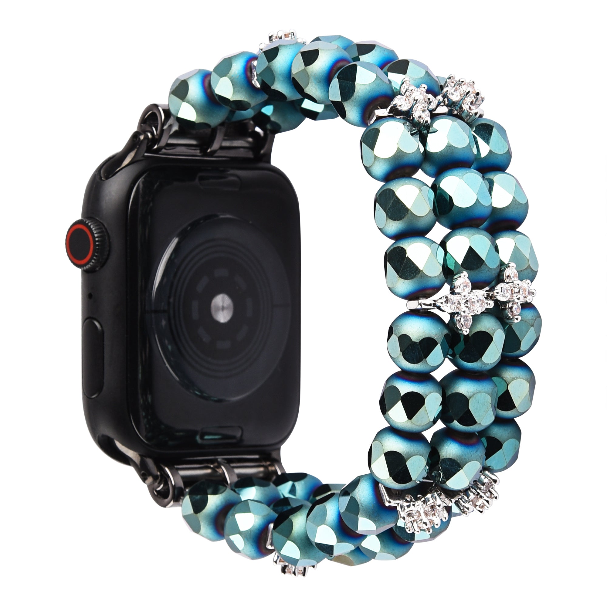 Flower Shape Decor Crystal Beads Watch Strap Wrist Band for Apple Watch Series 9 8 7 41mm 6 5 4 SE (2023) SE(2022) SE 40mm 3 2 1 38mm