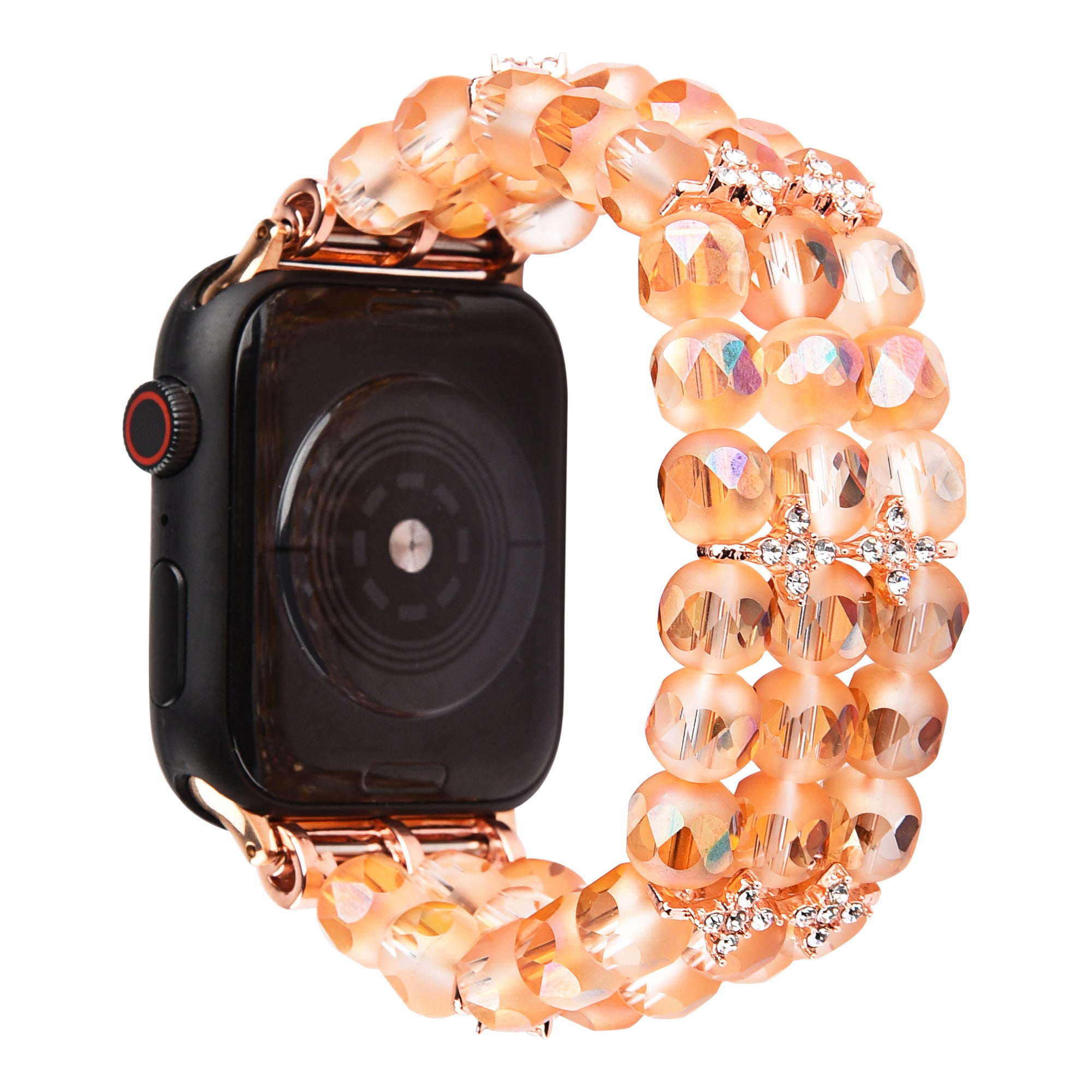 Flower Shape Decor Crystal Beads Watch Strap Wrist Band for Apple Watch Series 9 8 7 41mm 6 5 4 SE (2023) SE(2022) SE 40mm 3 2 1 38mm