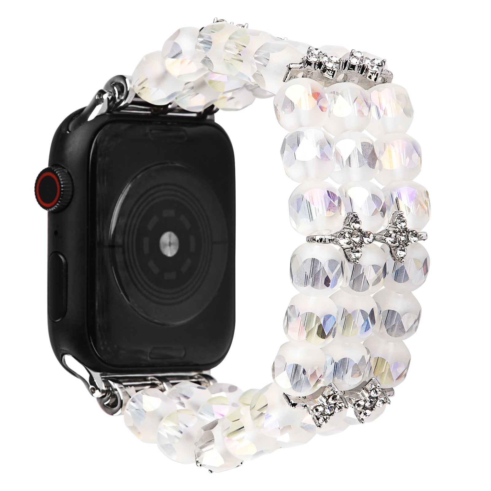 Flower Shape Decor Crystal Beads Watch Strap Wrist Band for Apple Watch Series 9 8 7 41mm 6 5 4 SE (2023) SE(2022) SE 40mm 3 2 1 38mm
