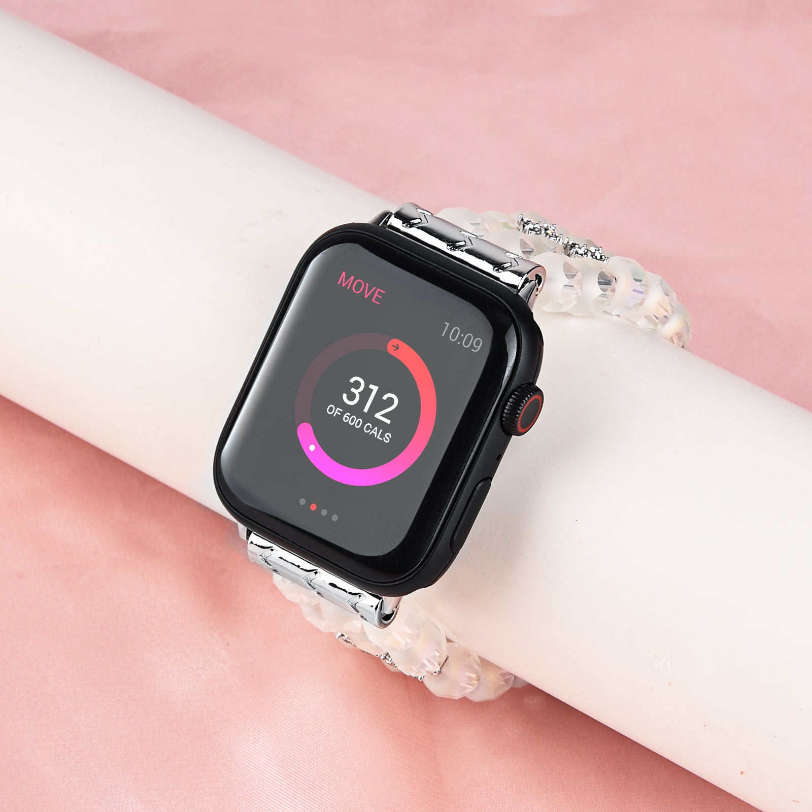 Flower Shape Decor Crystal Beads Bracelet Smart Watch Strap Replacement Wrist Band for Apple Watch Ultra 2 49mm Series 9 45mm SE (2023) 44mm Ultra 49mm Series 8 45mm 7 45mm Series 6 5 4 SE 44mm SE (2022) 44mm Series 3 2 1 42mm