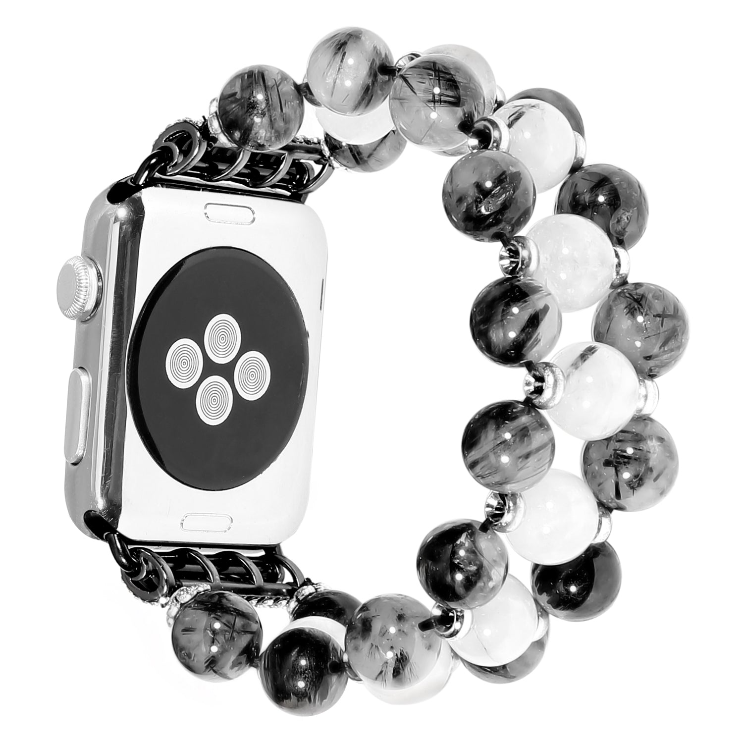 Stylish Three Rows Agate Beads Metal Bracelet Wrist Strap Smart Watch Band for Apple Watch Ultra 2 49mm Series 9 45mm SE (2023) 44mm Ultra 49mm Series 8 45mm 7 45mm Series 6 5 4 SE 44mm SE (2022) 44mm Series 3 2 1 42mm