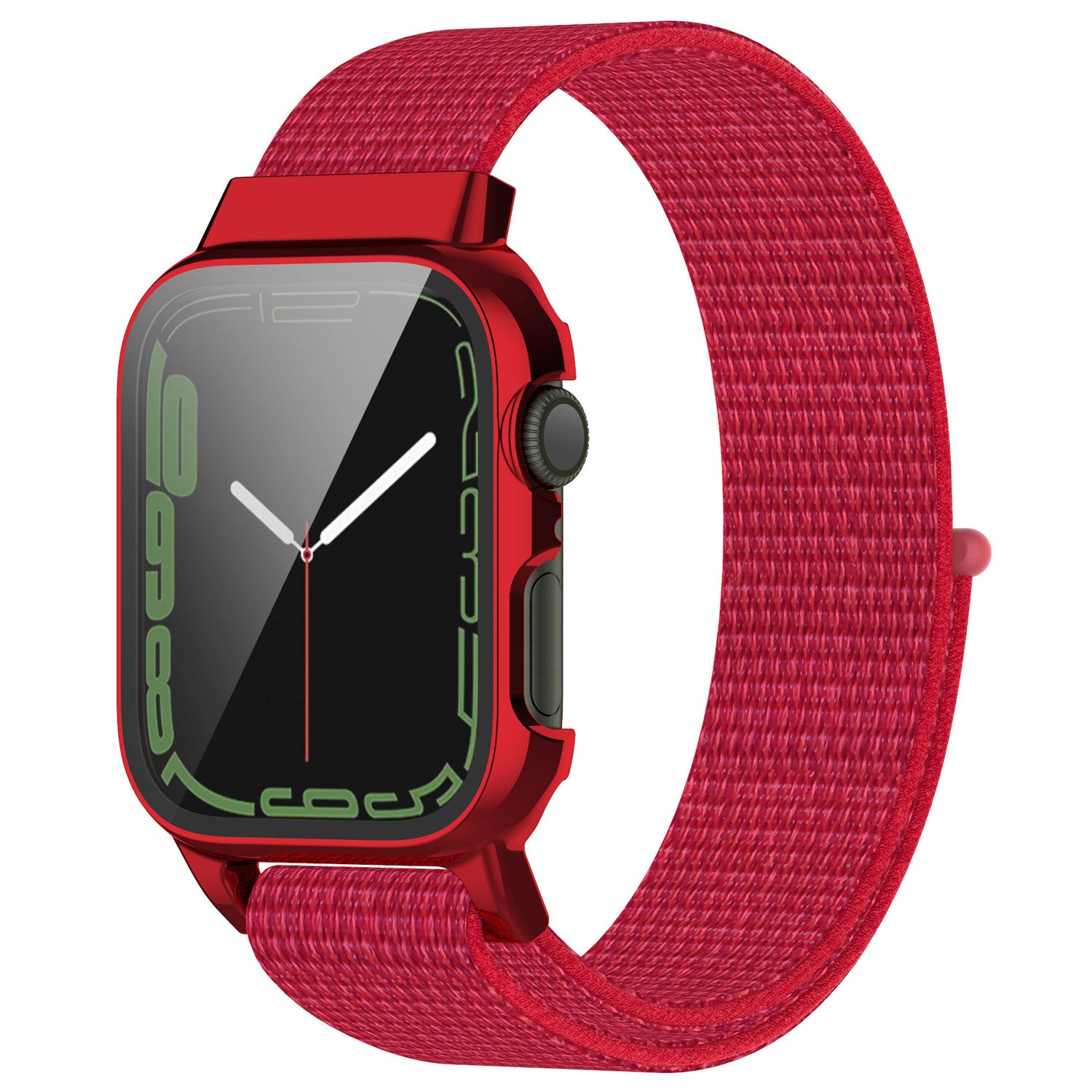 Loop Fastener Nylon Watch Band Strap Tempered Glass Film Electroplating PC Watch Case Cover for Apple Watch Series 7 45mm