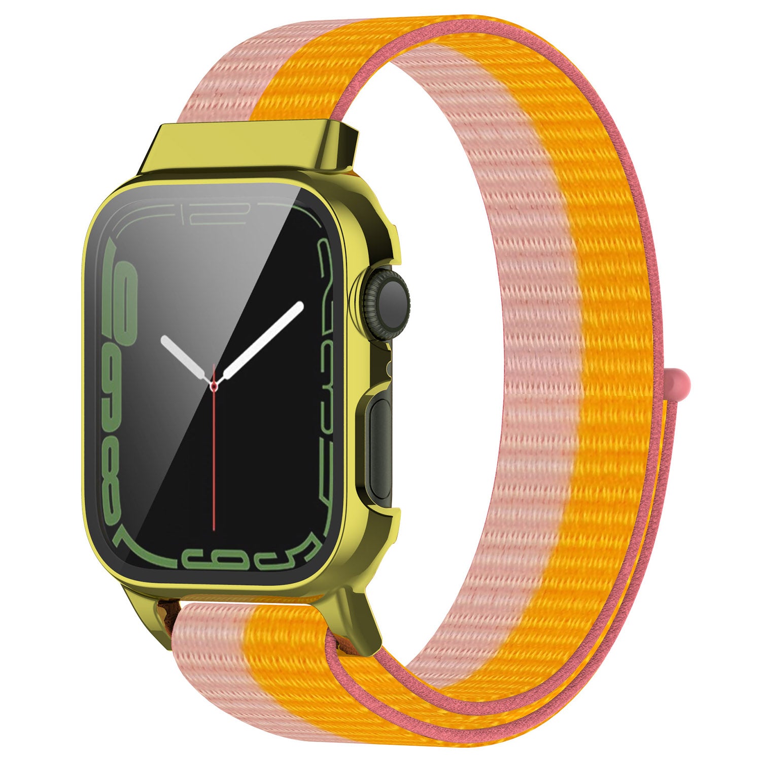 Braided Nylon Adjustable Watch Strap + Electroplating Hard PC Watch Case Cover with Tempered Glass Screen Protector for Apple Watch Series 7 41mm