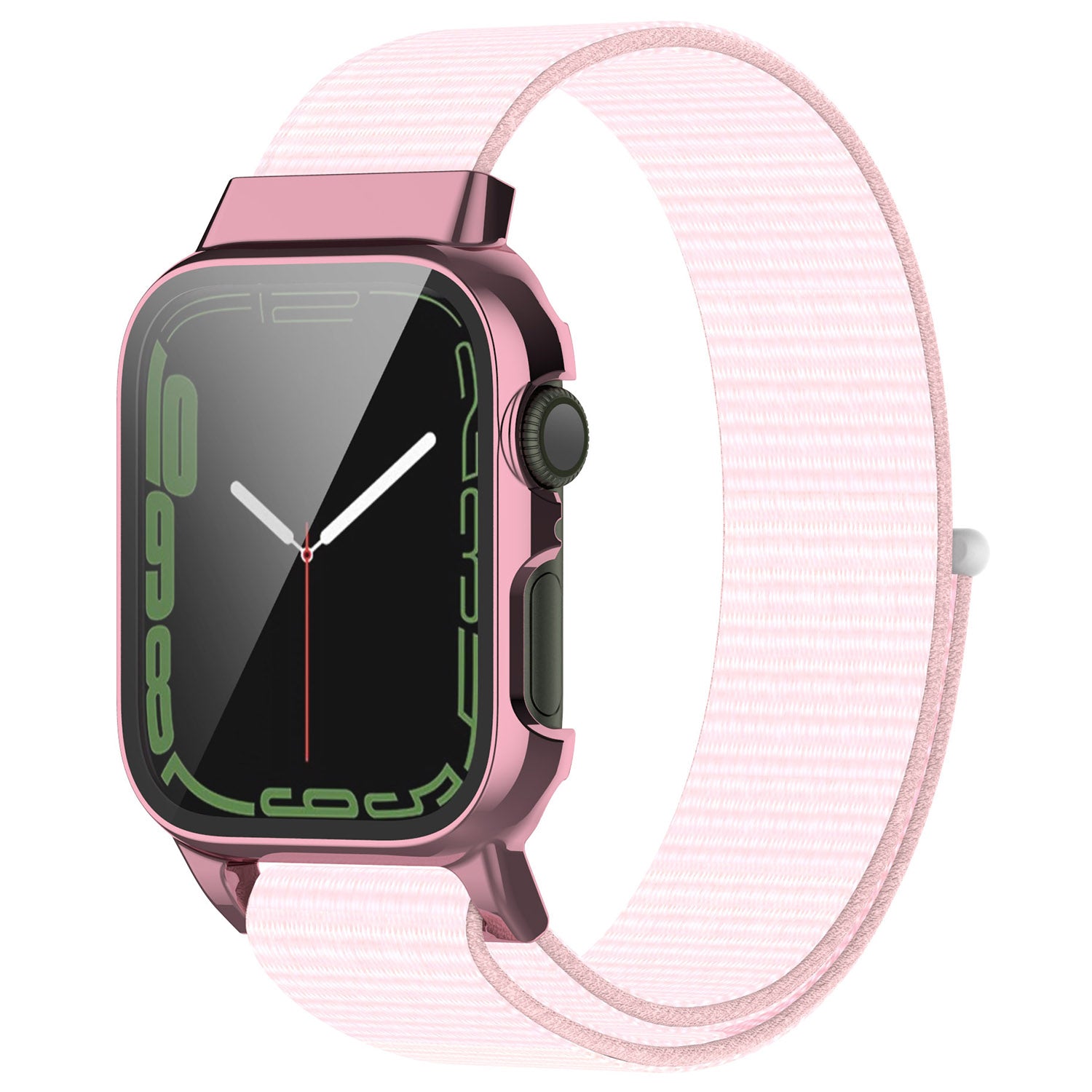 Braided Nylon Adjustable Watch Strap + Electroplating Hard PC Watch Case Cover with Tempered Glass Screen Protector for Apple Watch Series 7 41mm