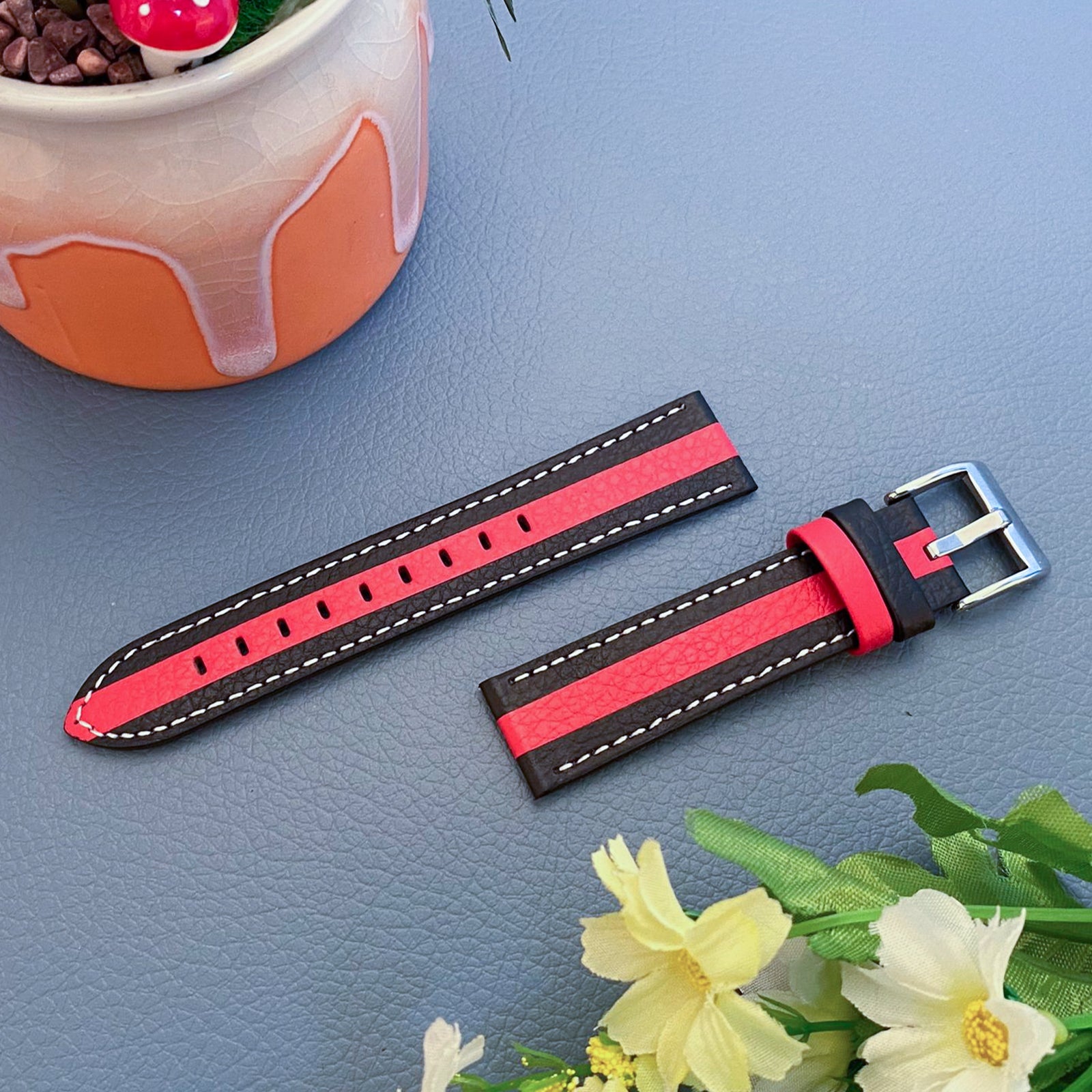 For Nokia Steel Nokia Steel HR Men Style Watch Strap Color Splicing Adjustable Cowhide Leather Replacement Wrist Band (20mm)