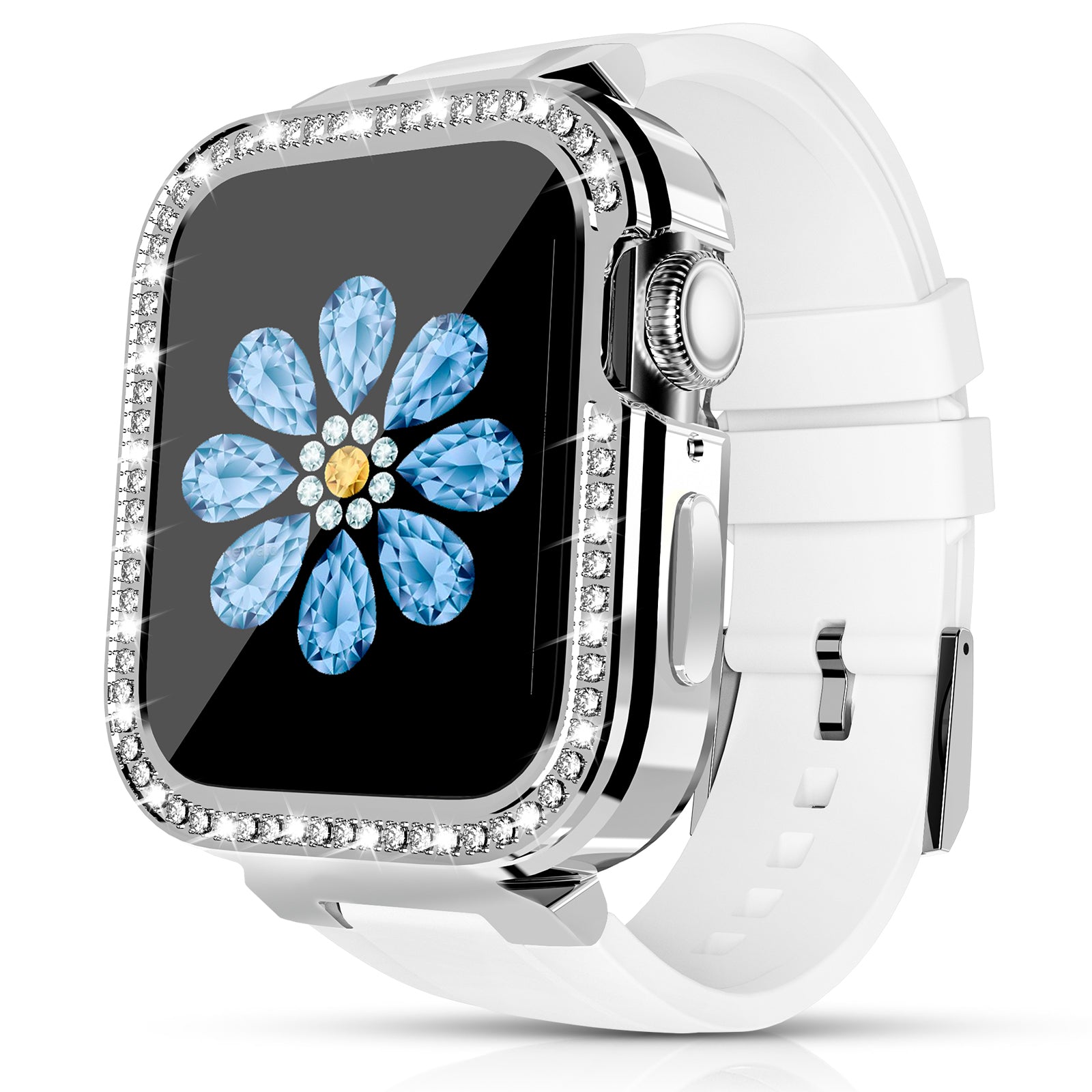 KINGXBAR for Apple Watch Series 5 6 40mm Series 7 41mm Zinc Alloy TPU Rhinestone Watch Case TPU Watch Bands