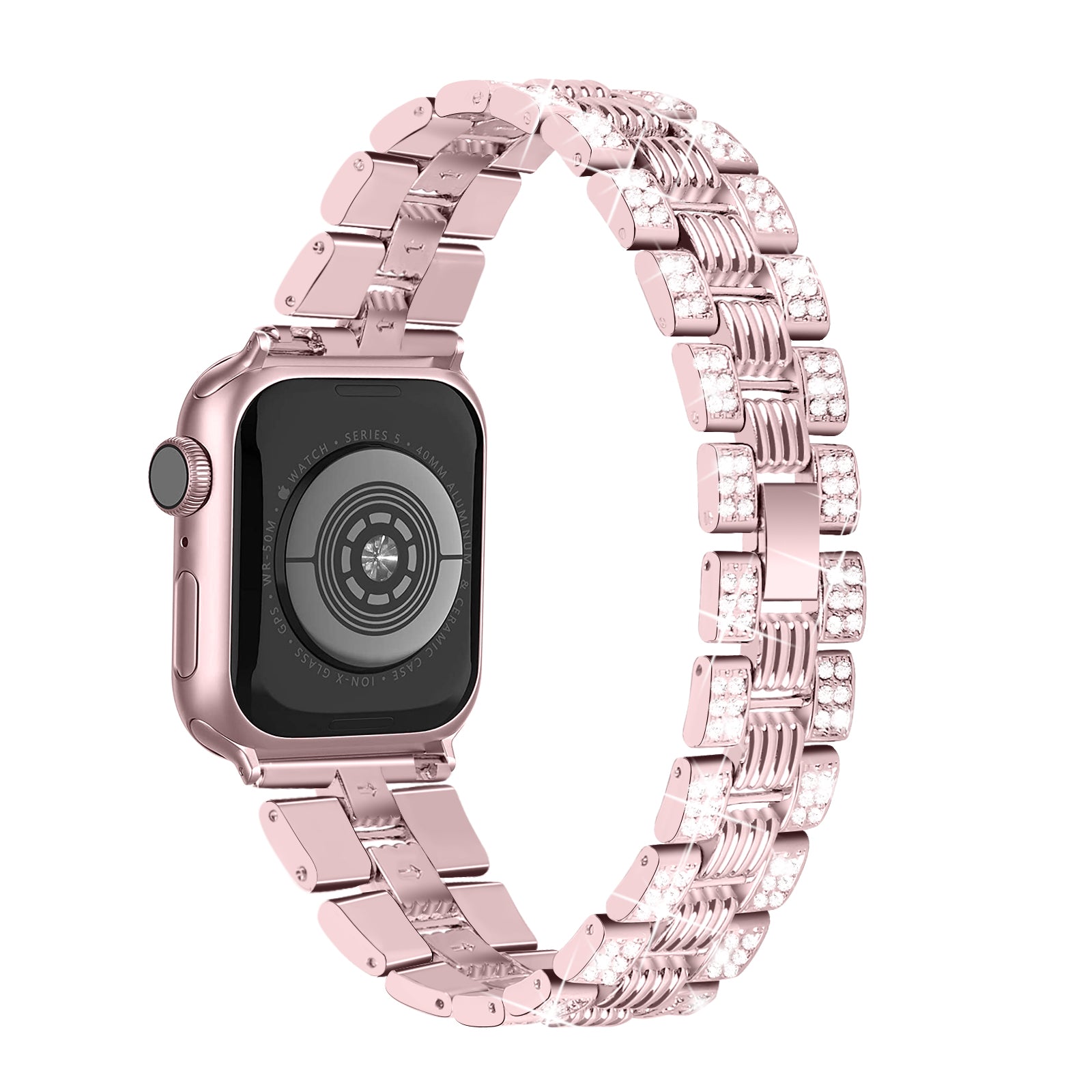 For Apple Watch Series 3 2 1 42mm Rhinestone Decor Stainless Steel Watchband Strap + PC Protective Watch Case
