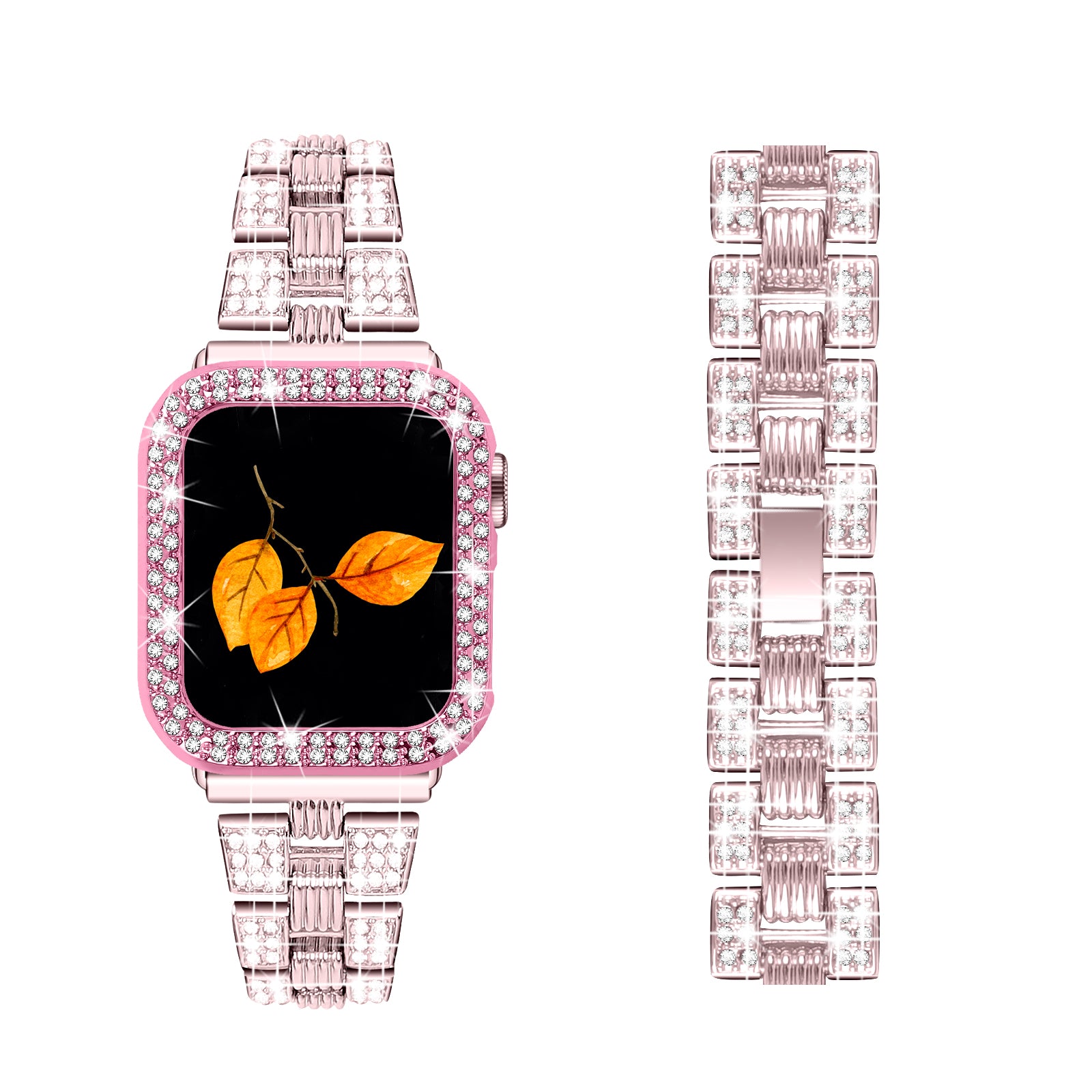 For Apple Watch Series 3 2 1 42mm Rhinestone Decor Stainless Steel Watchband Strap + PC Protective Watch Case