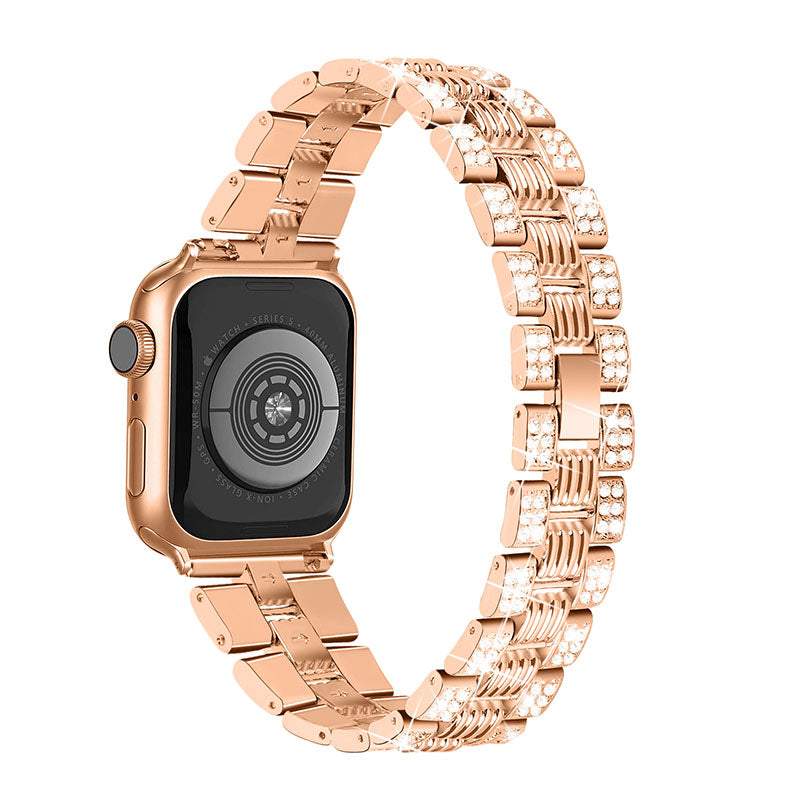 For Apple Watch Series 3 2 1 42mm Rhinestone Decor Stainless Steel Watchband Strap + PC Protective Watch Case