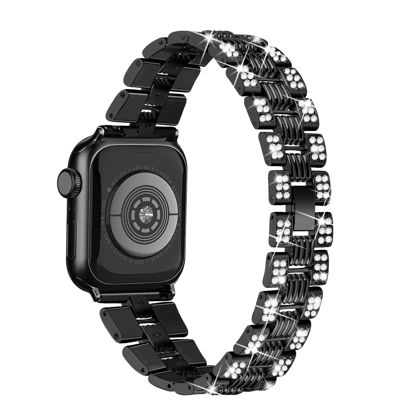 For Apple Watch Series 6 5 4 SE SE(2022) 40mm Rhinestone Stainless Steel Watch Band Anti-scratch PC Protective Watch Case
