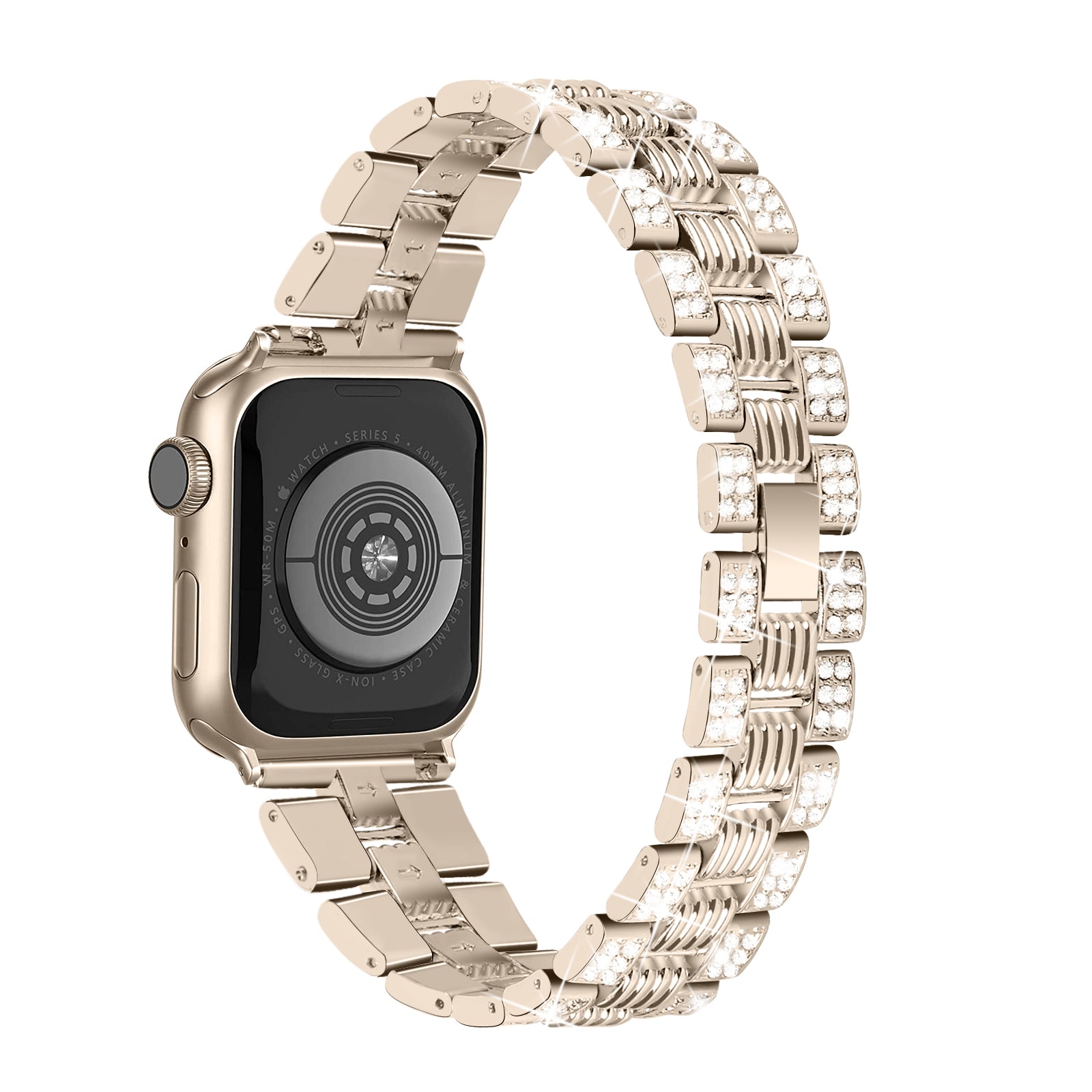 For Apple Watch Series 6 5 4 SE SE(2022) 40mm Rhinestone Stainless Steel Watch Band + Anti-scratch PC Protective Watch Case