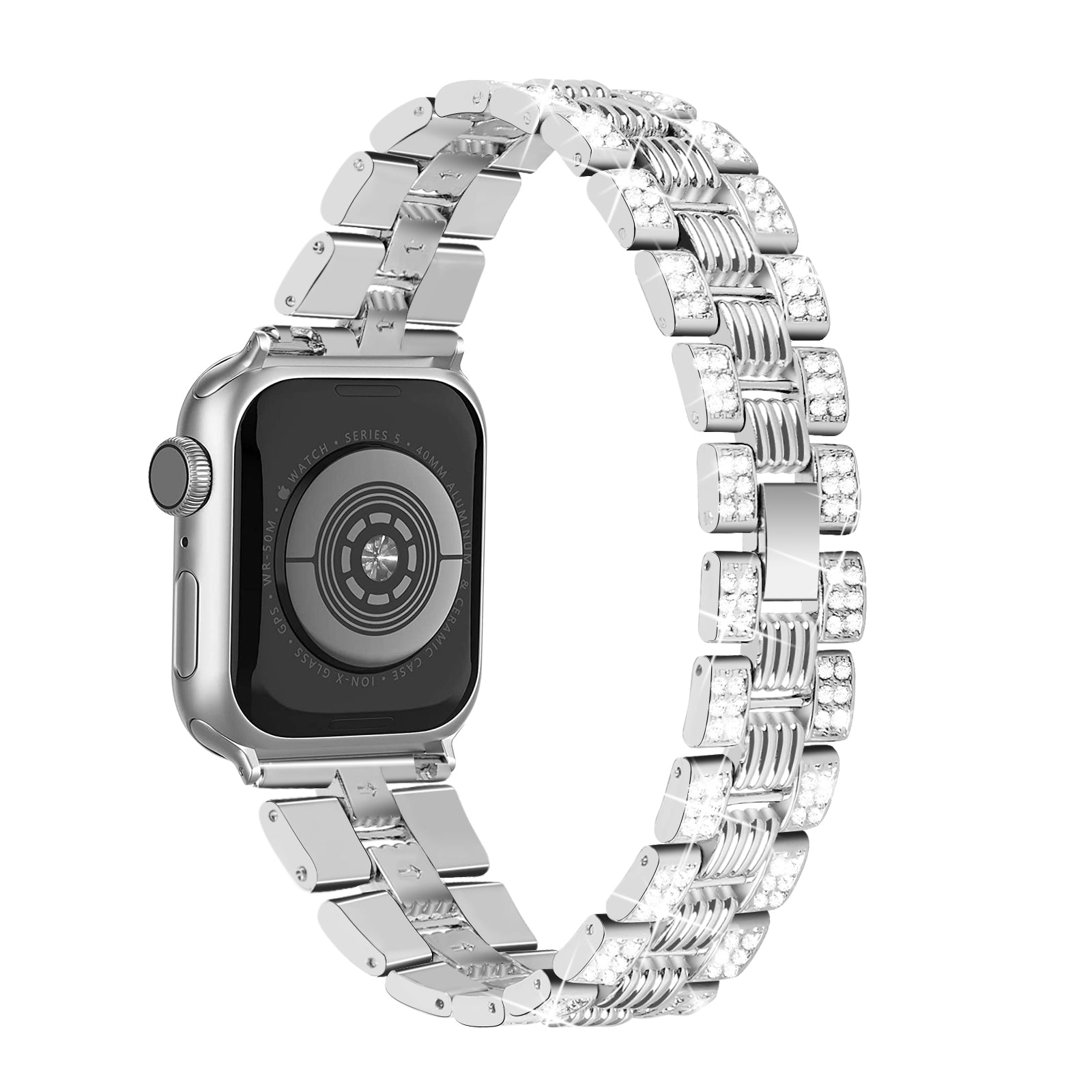 For Apple Watch Series 6 5 4 SE SE(2022) 40mm Rhinestone Stainless Steel Watch Band + Anti-scratch PC Protective Watch Case