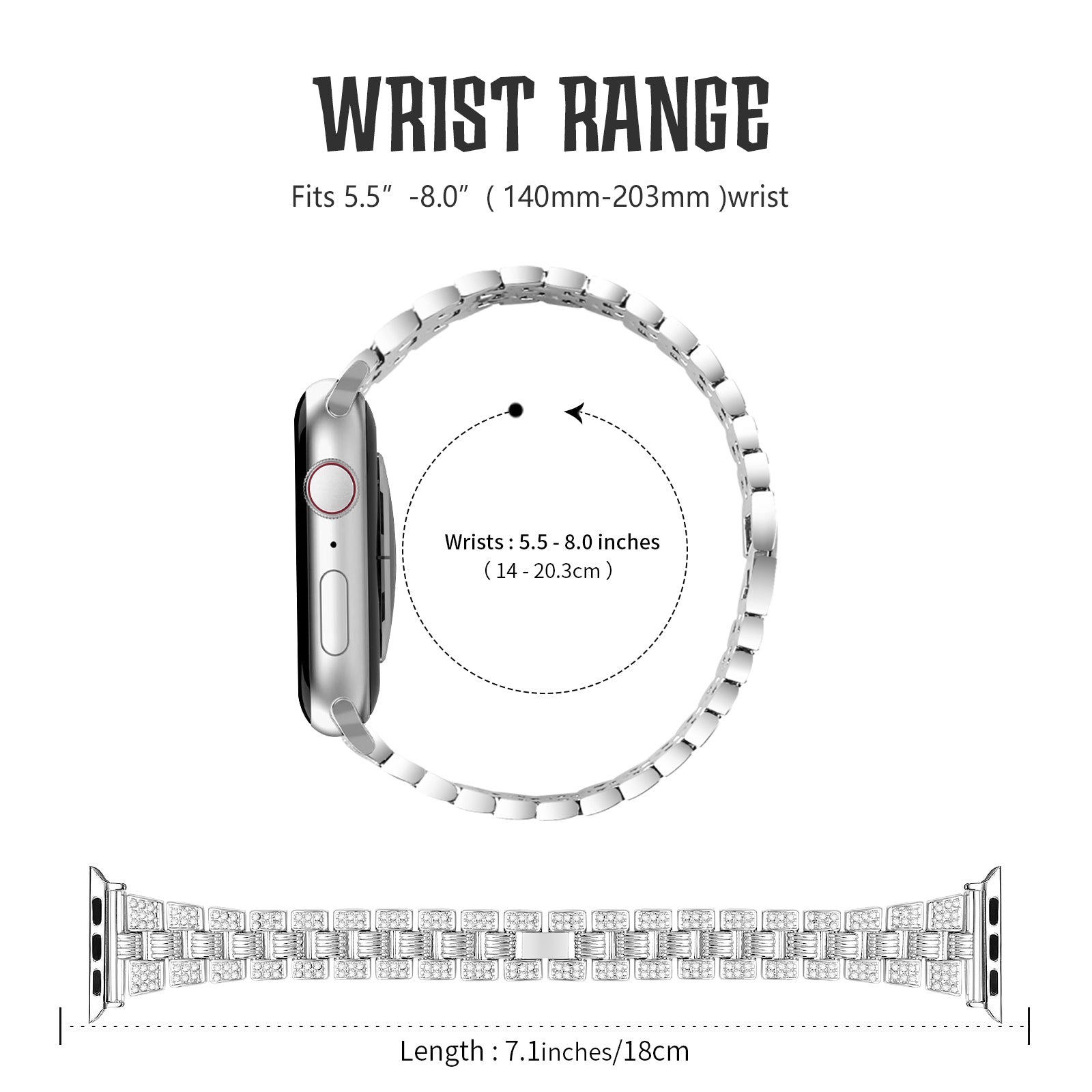 For Apple Watch Series 6 5 4 SE SE(2022) 40mm Rhinestone Stainless Steel Watch Band + Anti-scratch PC Protective Watch Case