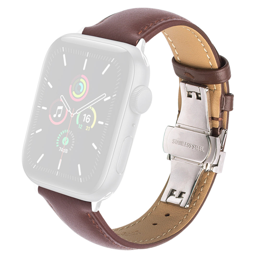 QIALINO for Apple Watch Ultra 2 49mm Series 9 45mm SE (2023) 44mm Ultra 49mm Series 8 45mm 7 45mm Series 6 5 4 SE 44mm SE (2022) 44mm Series 3 2 1 42mm Solid Color Genuine Leather Wristband Smart Watch Replacement Strap