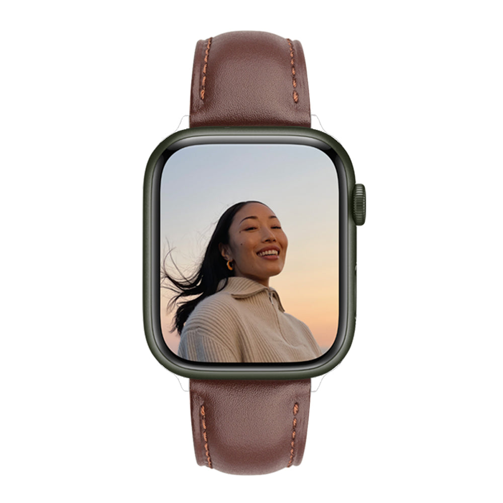 QIALINO for Apple Watch Ultra 2 49mm Series 9 45mm SE (2023) 44mm Ultra 49mm Series 8 45mm 7 45mm Series 6 5 4 SE 44mm SE (2022) 44mm Series 3 2 1 42mm Solid Color Genuine Leather Wristband Smart Watch Replacement Strap