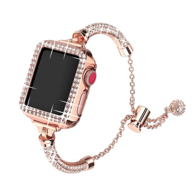 For Apple Watch SE 44mm SE (2022) 44mm Series 4 5 6 44mm Bracelet Metal Rhinestone Decor Durable Smart Watch Band Hollow Out PC Watch Case
