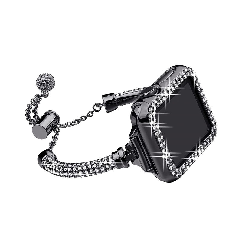 For Apple Watch SE 44mm SE (2022) 44mm Series 4 5 6 44mm Bracelet Metal Rhinestone Decor Durable Smart Watch Band + Hollow Out PC Watch Case