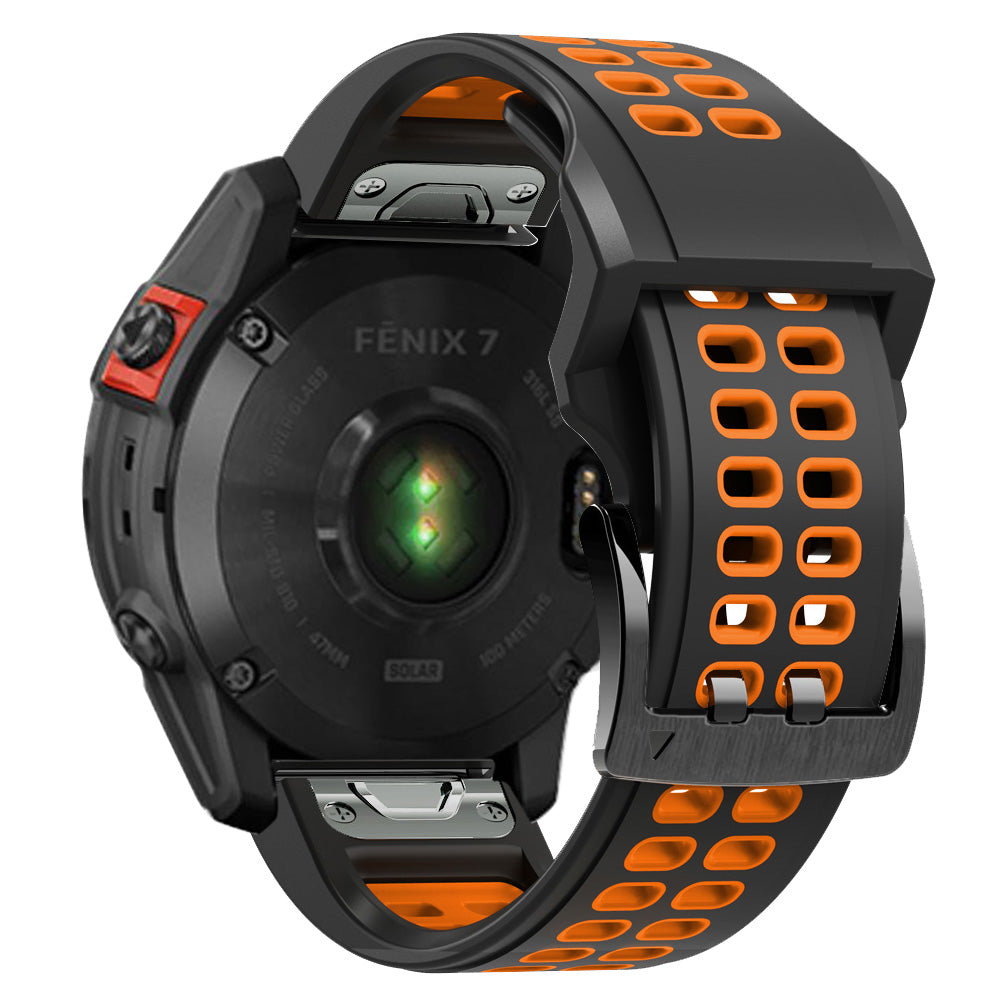 For Garmin Fenix 7X Dual-color Two Rows Holes Silicone Quick Release Watch Band Wrist Strap 26mm