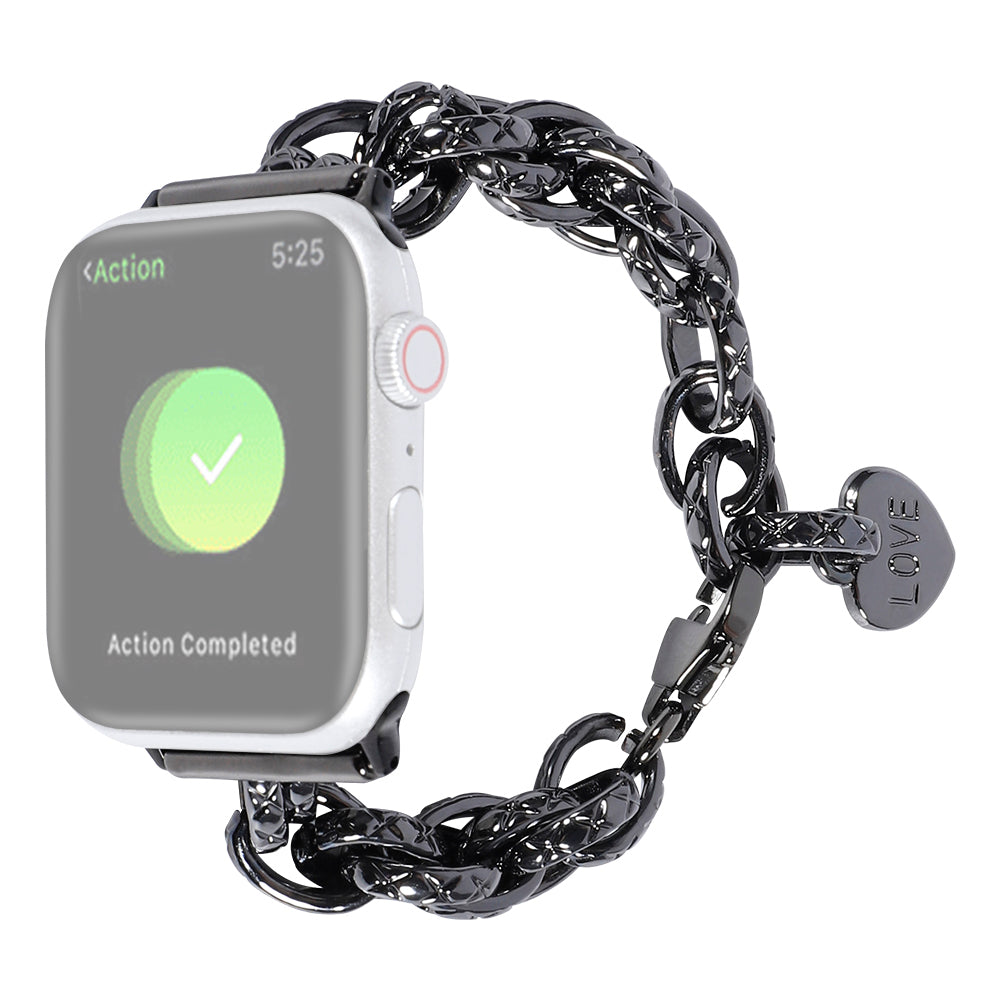 For Apple Watch Series 9 8 7 41mm 6 5 4 SE (2023) SE(2022) SE 40mm 3 2 1 38mm Stainless Steel Watch Strap Replacement Bracelet with Pendant