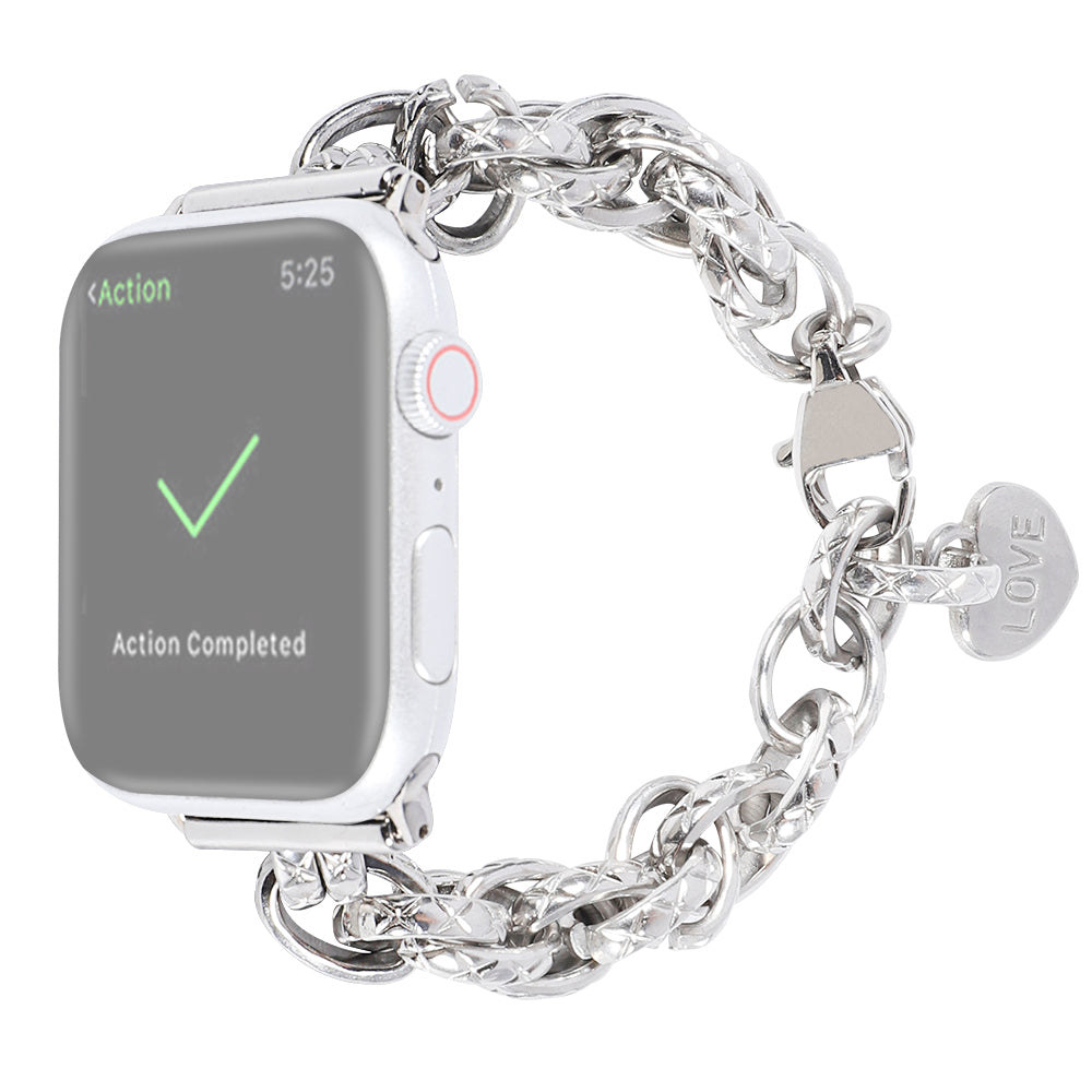 For Apple Watch Series 9 8 7 41mm 6 5 4 SE (2023) SE(2022) SE 40mm 3 2 1 38mm Stainless Steel Watch Strap Replacement Bracelet with Pendant