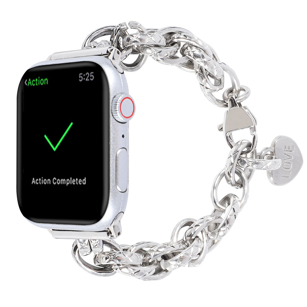 For Apple Watch Series 9 8 7 41mm 6 5 4 SE (2023) SE(2022) SE 40mm 3 2 1 38mm Stainless Steel Watch Strap Replacement Bracelet with Pendant