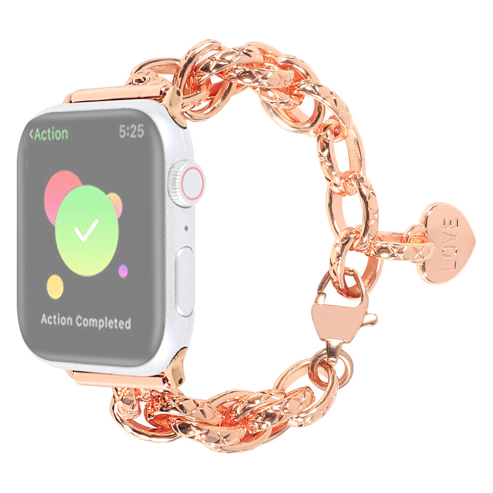 For Apple Watch Series 9 8 7 41mm 6 5 4 SE (2023) SE(2022) SE 40mm 3 2 1 38mm Stainless Steel Watch Strap Replacement Bracelet with Pendant