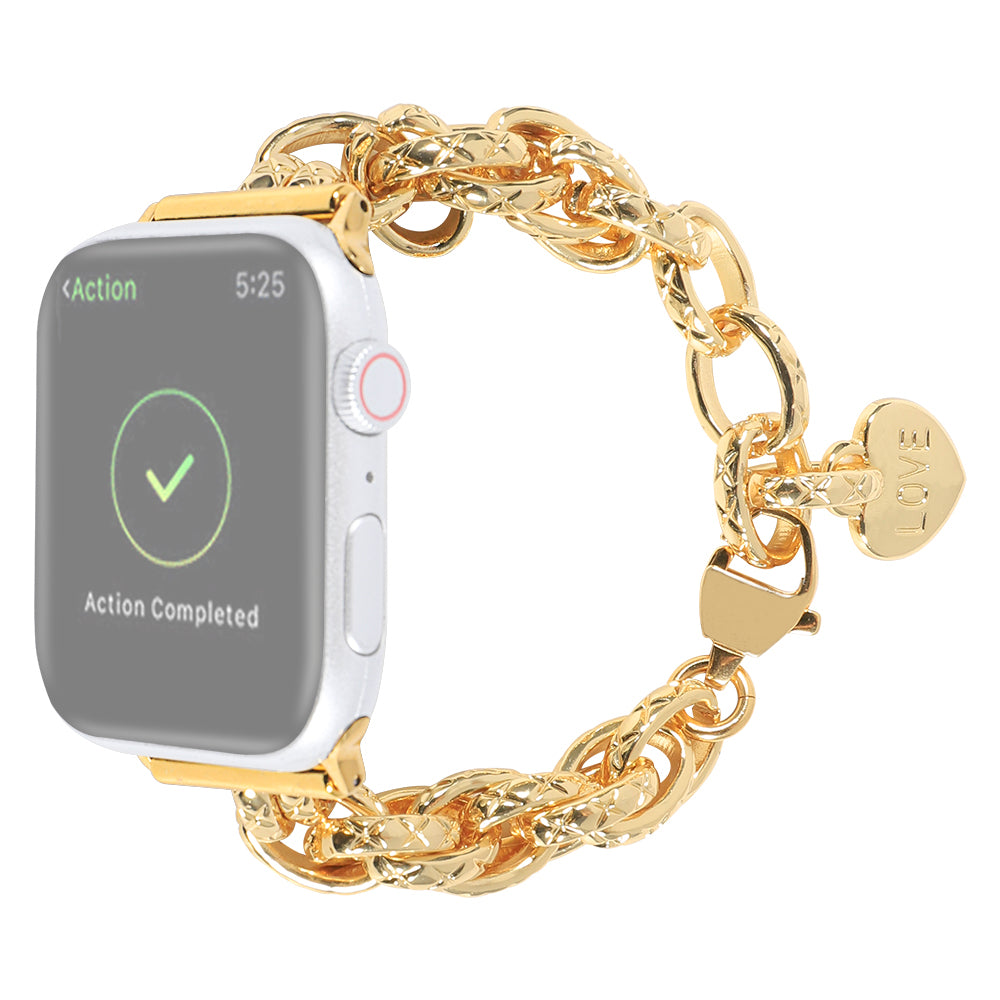 For Apple Watch Series 9 8 7 41mm 6 5 4 SE (2023) SE(2022) SE 40mm 3 2 1 38mm Stainless Steel Watch Strap Replacement Bracelet with Pendant