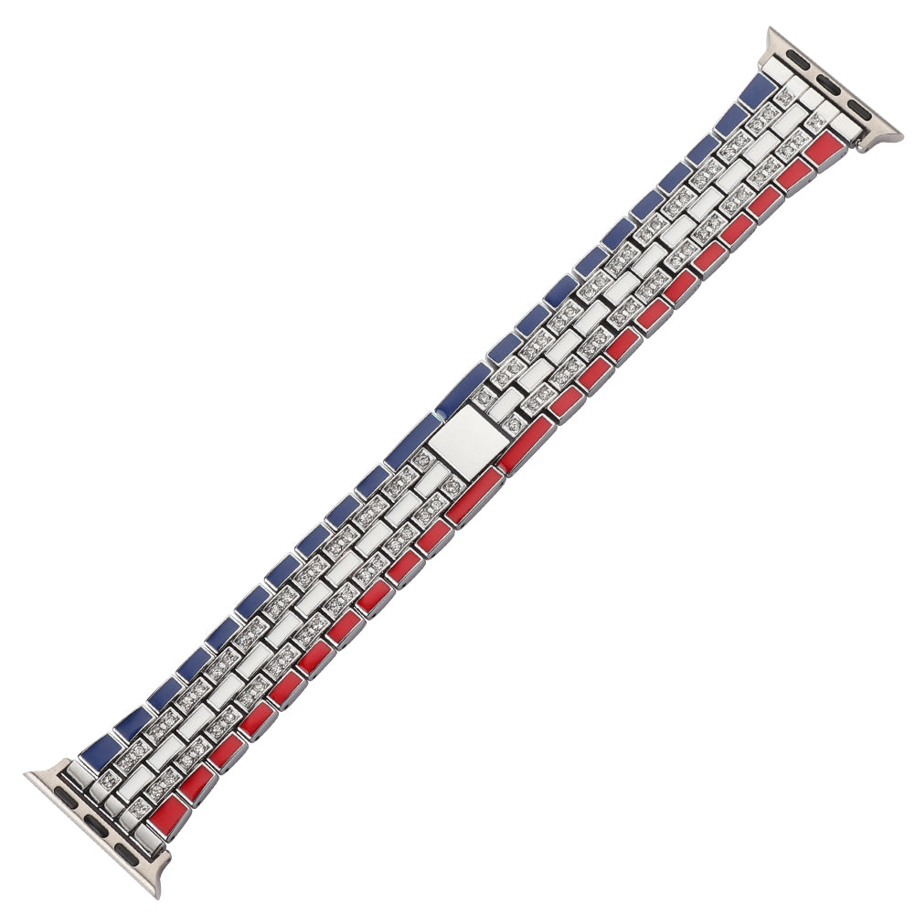 For Apple Watch Series 9 8 7 41mm 6 5 4 SE (2023) SE(2022) SE 40mm 3 2 1 38mm Rhinestone Decor Flag Style Wrist Strap Smart Watch Band