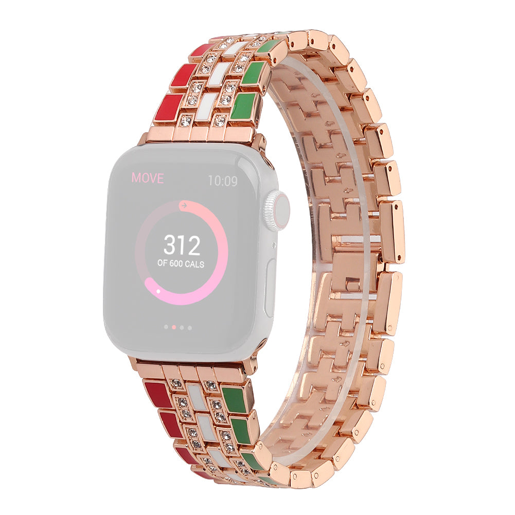 For Apple Watch Series 9 8 7 41mm 6 5 4 SE (2023) SE(2022) SE 40mm 3 2 1 38mm Rhinestone Decor Flag Style Wrist Strap Smart Watch Band