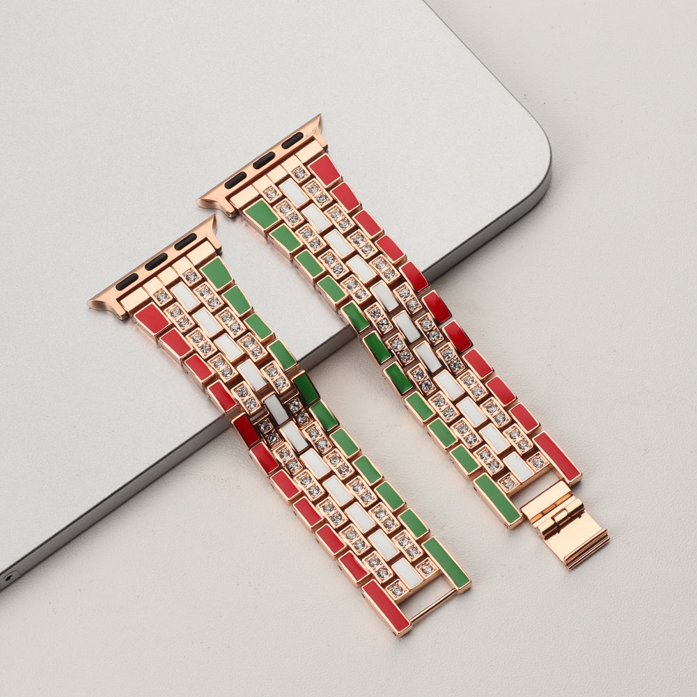 For Apple Watch Series 9 8 7 41mm 6 5 4 SE (2023) SE(2022) SE 40mm 3 2 1 38mm Rhinestone Decor Flag Style Wrist Strap Smart Watch Band