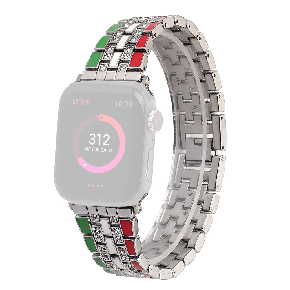 For Apple Watch Series 9 8 7 41mm 6 5 4 SE (2023) SE(2022) SE 40mm 3 2 1 38mm Rhinestone Decor Flag Style Wrist Strap Smart Watch Band