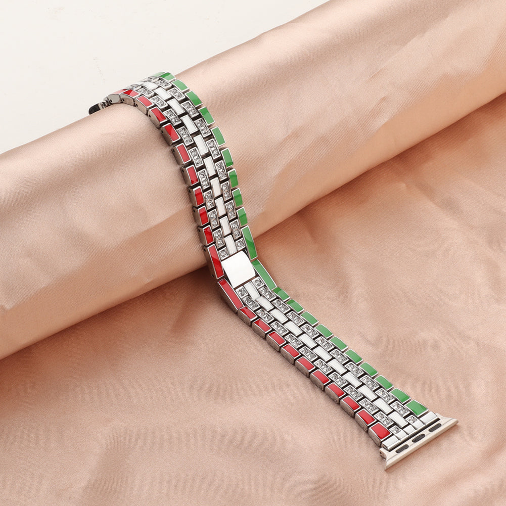 For Apple Watch Series 9 8 7 41mm 6 5 4 SE (2023) SE(2022) SE 40mm 3 2 1 38mm Rhinestone Decor Flag Style Wrist Strap Smart Watch Band