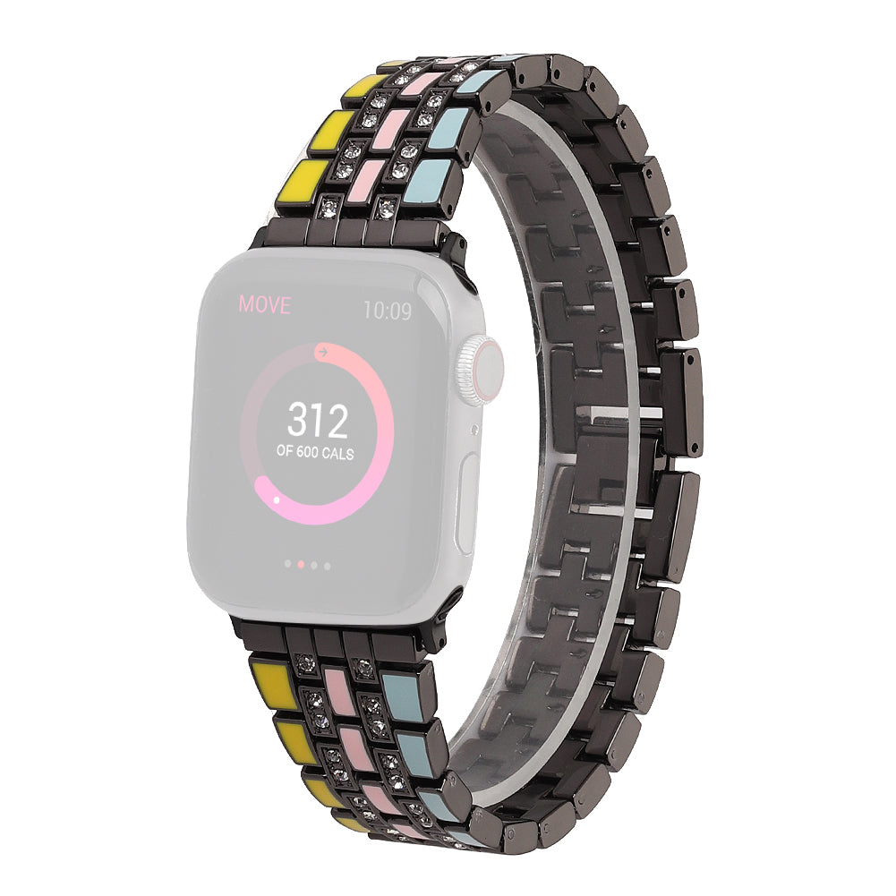For Apple Watch Series 9 8 7 41mm 6 5 4 SE (2023) SE(2022) SE 40mm 3 2 1 38mm Rhinestone Decor Flag Style Wrist Strap Smart Watch Band