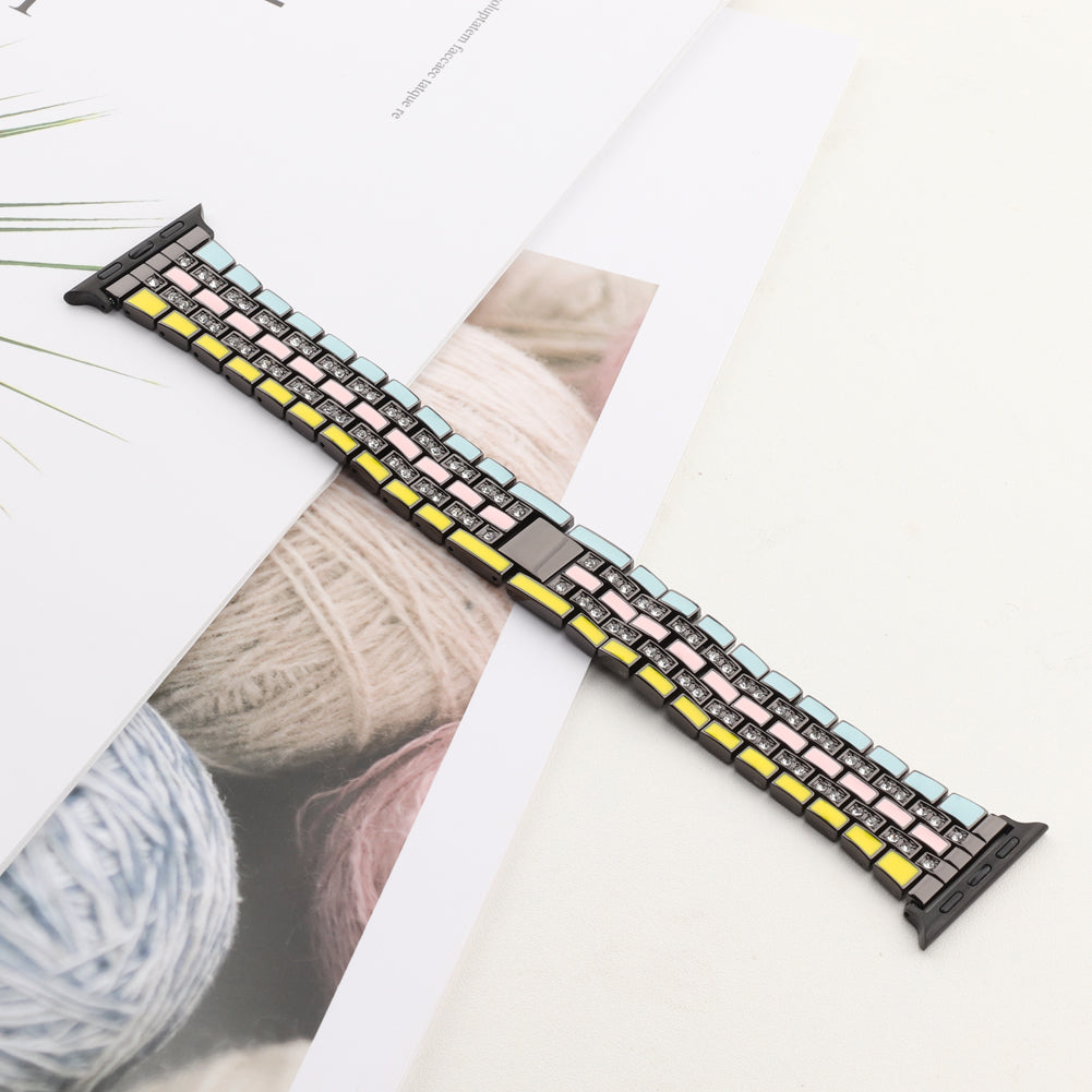 For Apple Watch Series 9 8 7 41mm 6 5 4 SE (2023) SE(2022) SE 40mm 3 2 1 38mm Rhinestone Decor Flag Style Wrist Strap Smart Watch Band