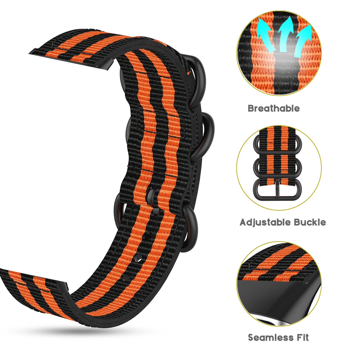 For Garmin Venue 2S Vivoactive 4S 18mm Nylon Watch Strap Three Heavy Buckles Watch Band Replacement