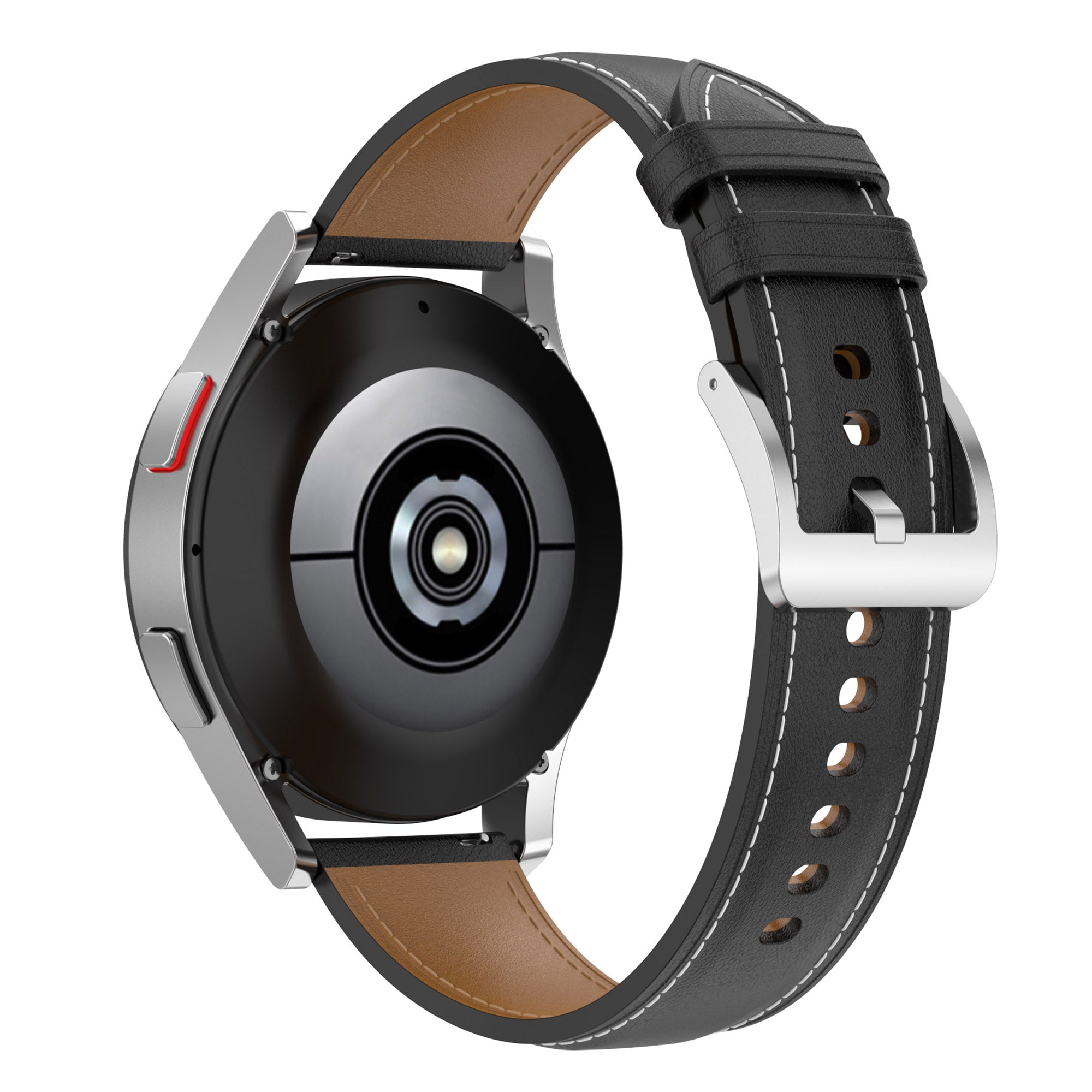 For Huawei Watch GT2 Samsung Galaxy Watch Active 20mm Universal Stitching Line First Layer Cowhide Solid Color Smart Watch Replacement Strap