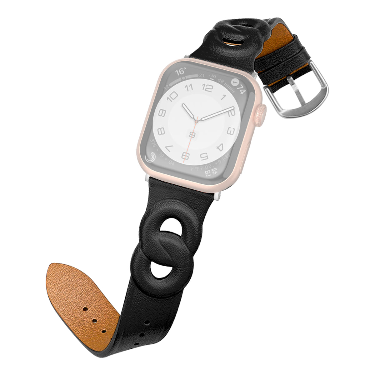 For Apple Watch Ultra 2 49mm Series 9 45mm SE (2023) 44mm Ultra 49mm Series 8 45mm 7 45mm 6 5 4 SE 44mm SE (2022) 44mm 3 2 1 42mm Dual Ring Design Genuine Leather Smart Watch Band Replacement Strap