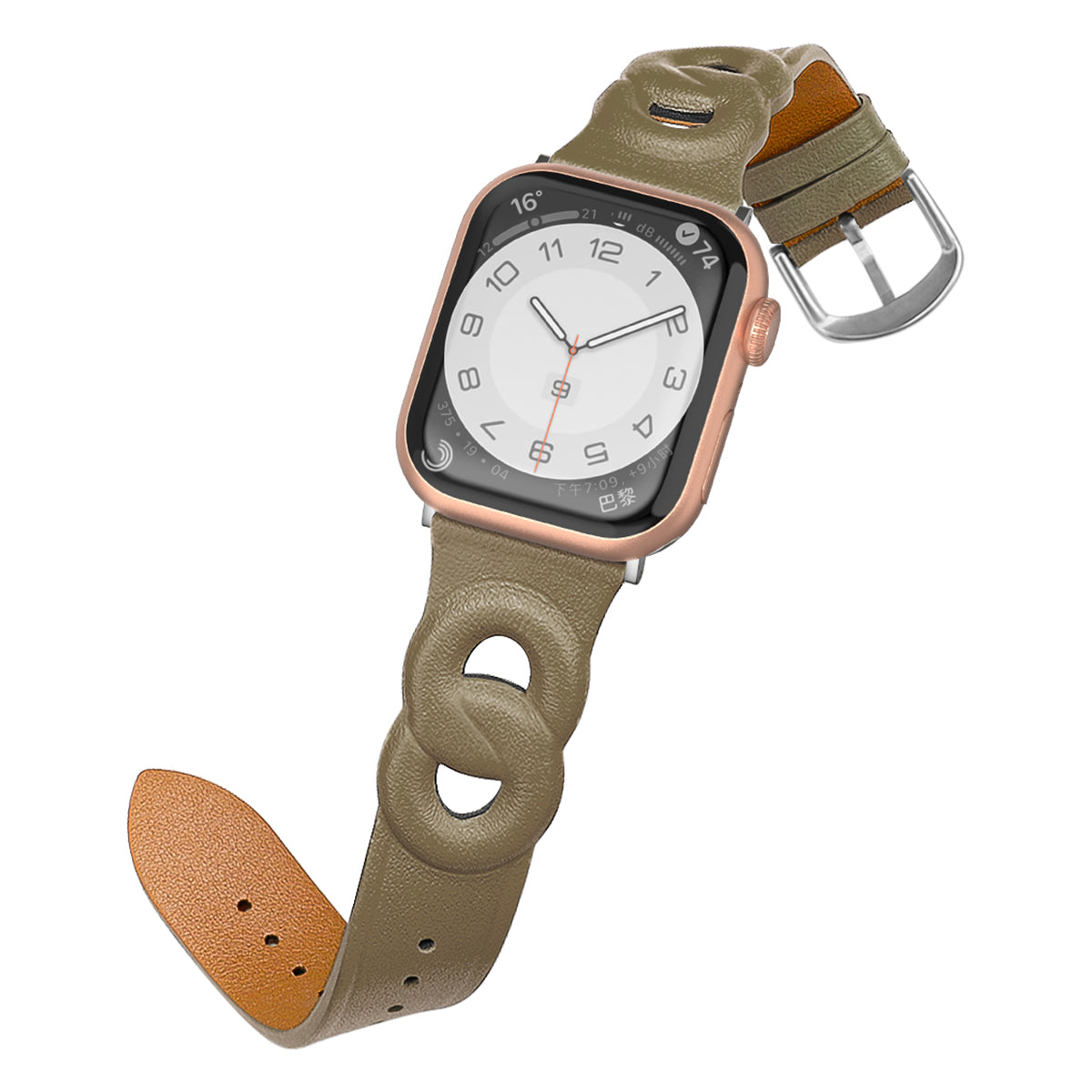 For Apple Watch Ultra 2 49mm Series 9 45mm SE (2023) 44mm Ultra 49mm Series 8 45mm 7 45mm 6 5 4 SE 44mm SE (2022) 44mm 3 2 1 42mm Dual Ring Design Genuine Leather Smart Watch Band Replacement Strap