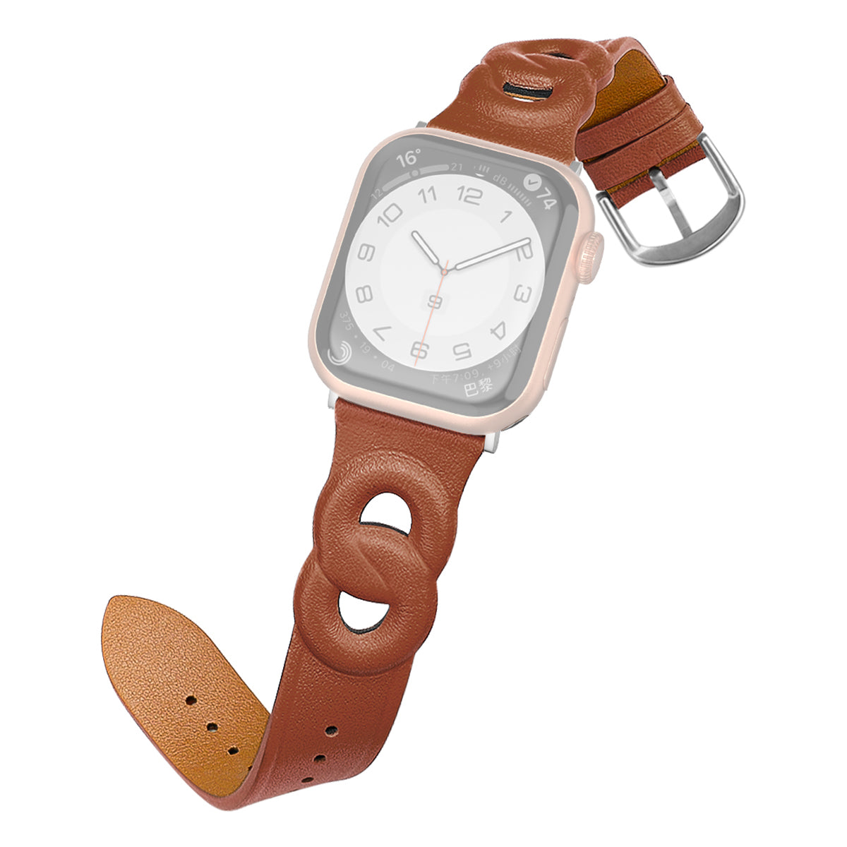 For Apple Watch Ultra 2 49mm Series 9 45mm SE (2023) 44mm Ultra 49mm Series 8 45mm 7 45mm 6 5 4 SE 44mm SE (2022) 44mm 3 2 1 42mm Dual Ring Design Genuine Leather Smart Watch Band Replacement Strap