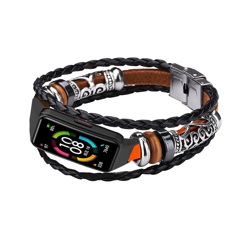 For Huawei Band 6 Honor Band 6 Ethnic Beaded Replacement Watch Strap Bracelet Retro Wrist Band