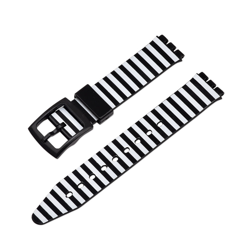 For Swatch 19mm Replacement Wrist Band Stripe Printed Silicone Adjustable Smart Watch Strap