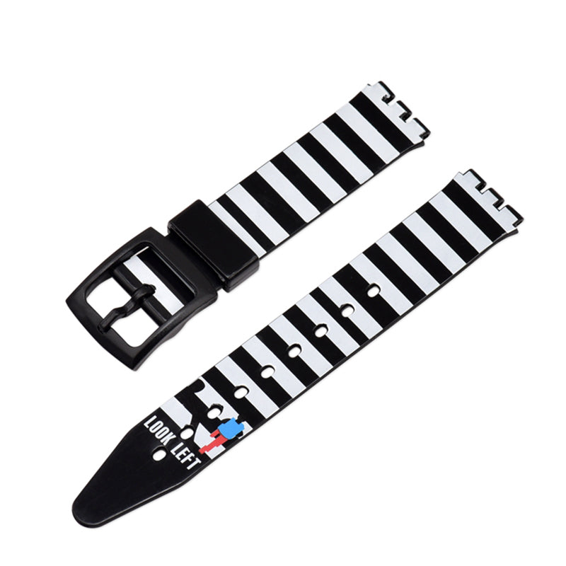 For Swatch 19mm Replacement Wrist Band Stripe Printed Silicone Adjustable Smart Watch Strap