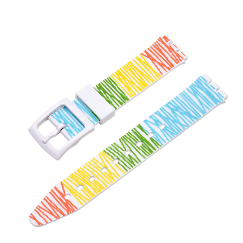 For Swatch 19mm Replacement Wrist Band Stripe Printed Silicone Adjustable Smart Watch Strap
