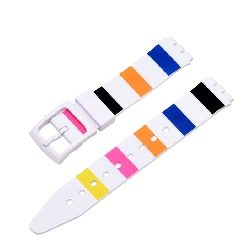 For Swatch 19mm Replacement Wrist Band Stripe Printed Silicone Adjustable Smart Watch Strap