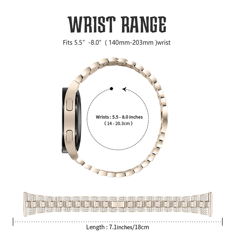 For Samsung Galaxy Watch4 Classic 42mm 46mm Watch4 Active 40mm 44mm Zinc Alloy Watch Band Quick Release Watchband 20mm Replacement Strap with Rhinestone Decorated