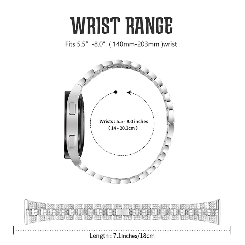 For Samsung Galaxy Watch4 Classic 42mm 46mm Watch4 Active 40mm 44mm Zinc Alloy Watch Band Quick Release Watchband 20mm Replacement Strap with Rhinestone Decorated