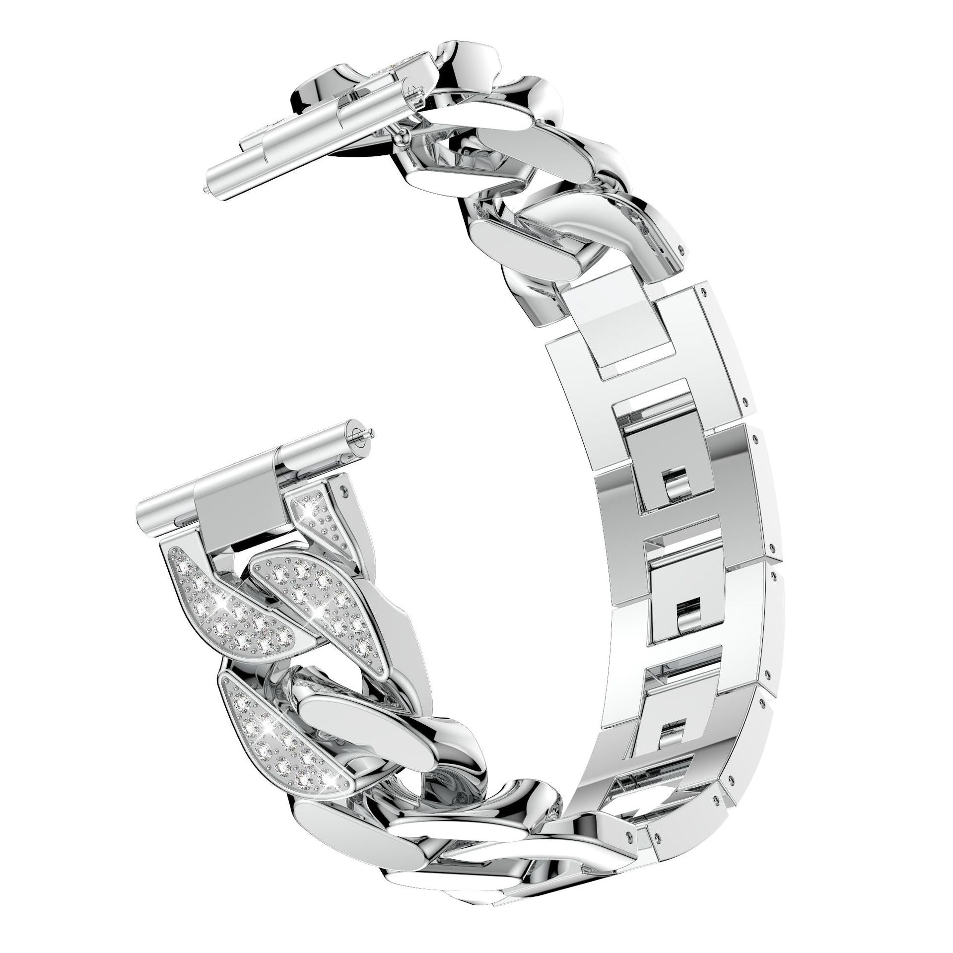 For Samsung Galaxy Watch 4 40mm 44mm Watch 4 Classic 42mm 46mm Garmin Venu Single Row Stainless Steel 20mm Watch Band Strap with Rhinestone