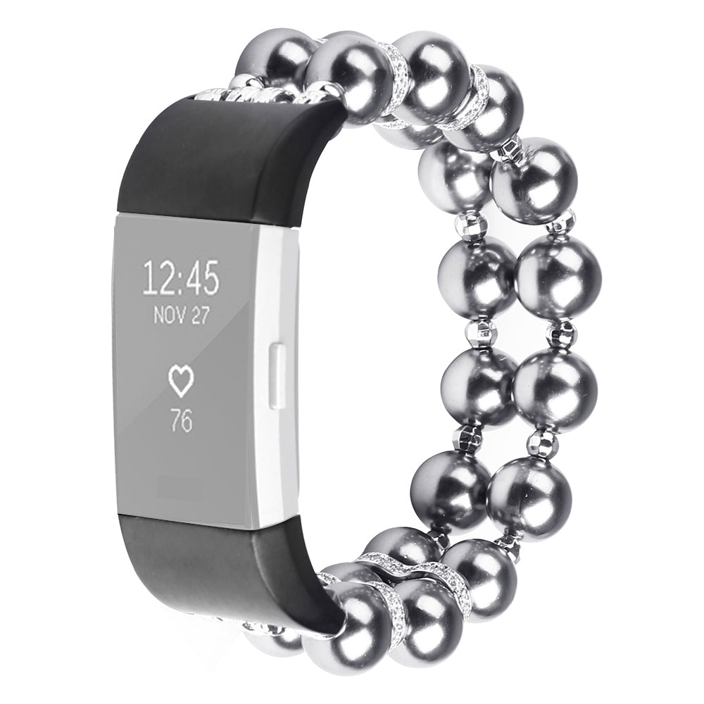 For Fitbit Charge 2 Two Rows Fashionable Pearl Bracelet Wrist Strap Replacement Watch Band